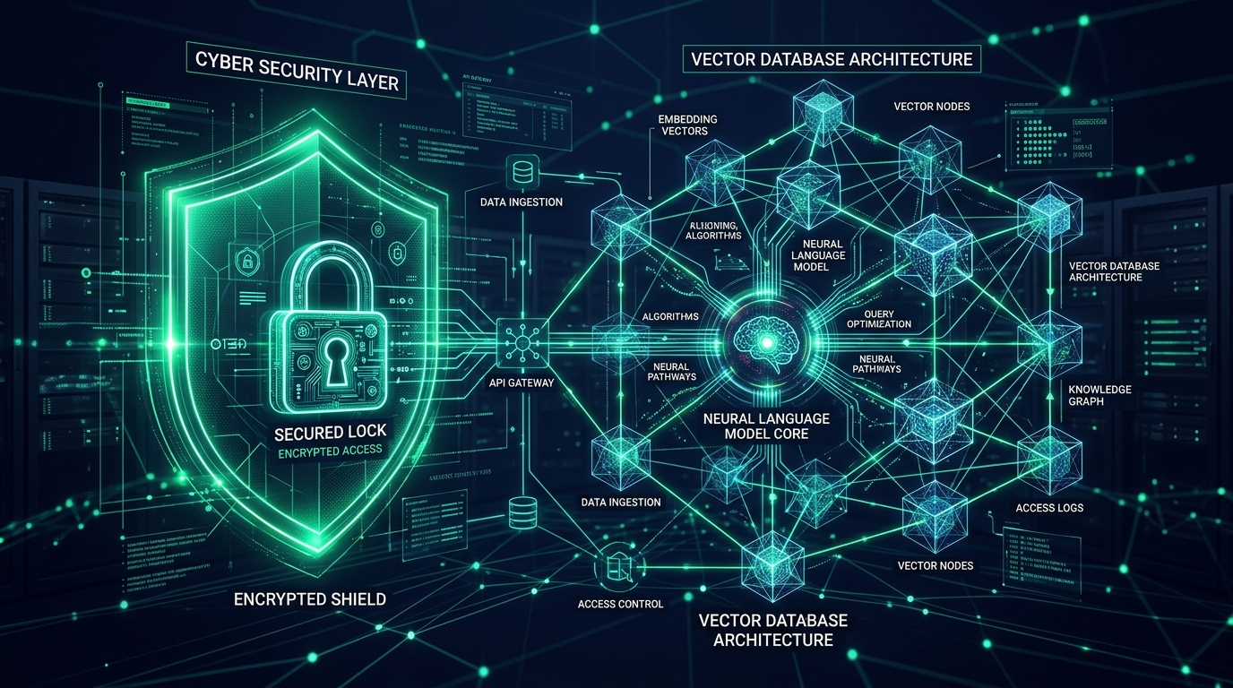 Enterprise RAG LLM vector database architecture with cybersecurity firewall